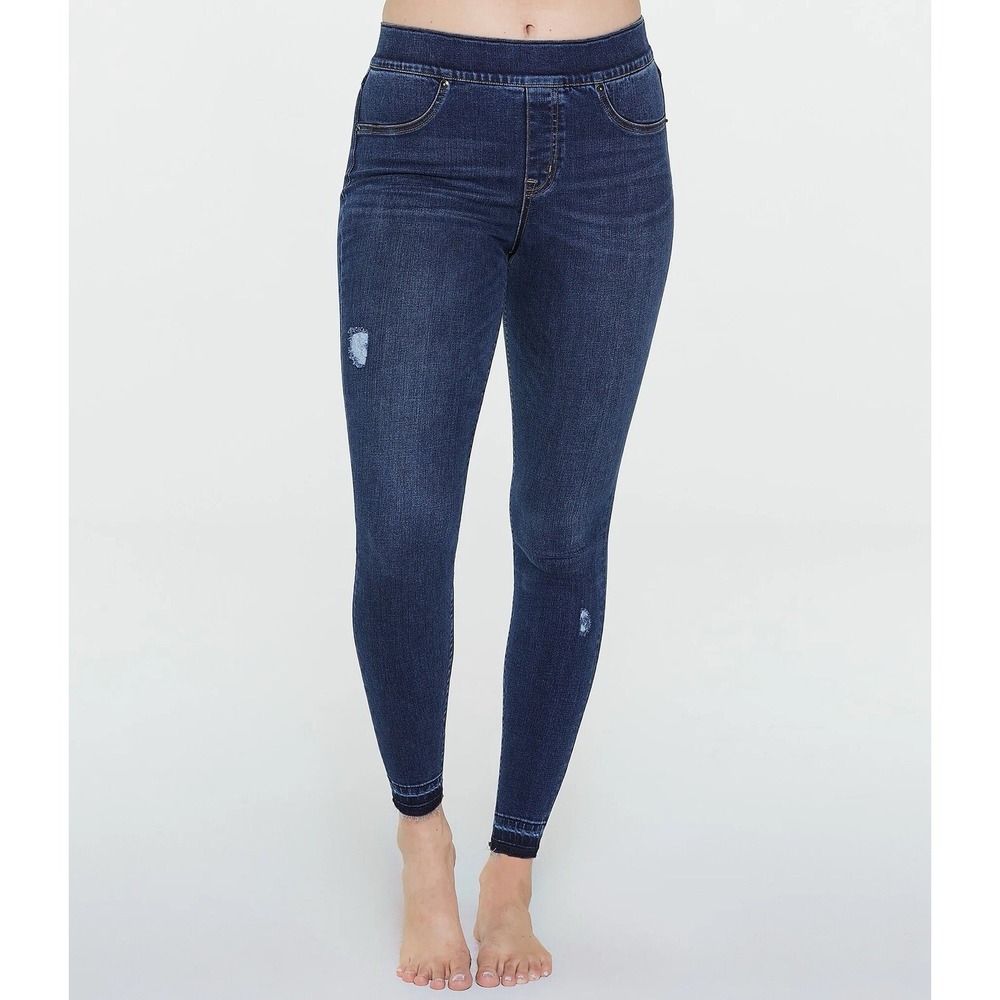 Spanx Womens Distressed High Waist Ankle Denim Jeans Medium Wash Size Small